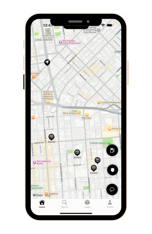 SixRPM Fleet Owner iPhone App - Today screen with AI-ranked loads